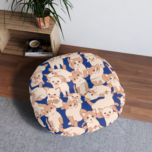 Cozy Cat Haven Round Tufted Floor Pillow